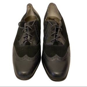 ROS HOMMERSON 7.5 Narrow Wingtip Leather Pumps Chunky Block Heels Academia